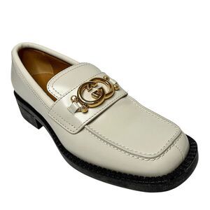 Gucci Ivory Leather Horsebit Loafers with Gold Hardware